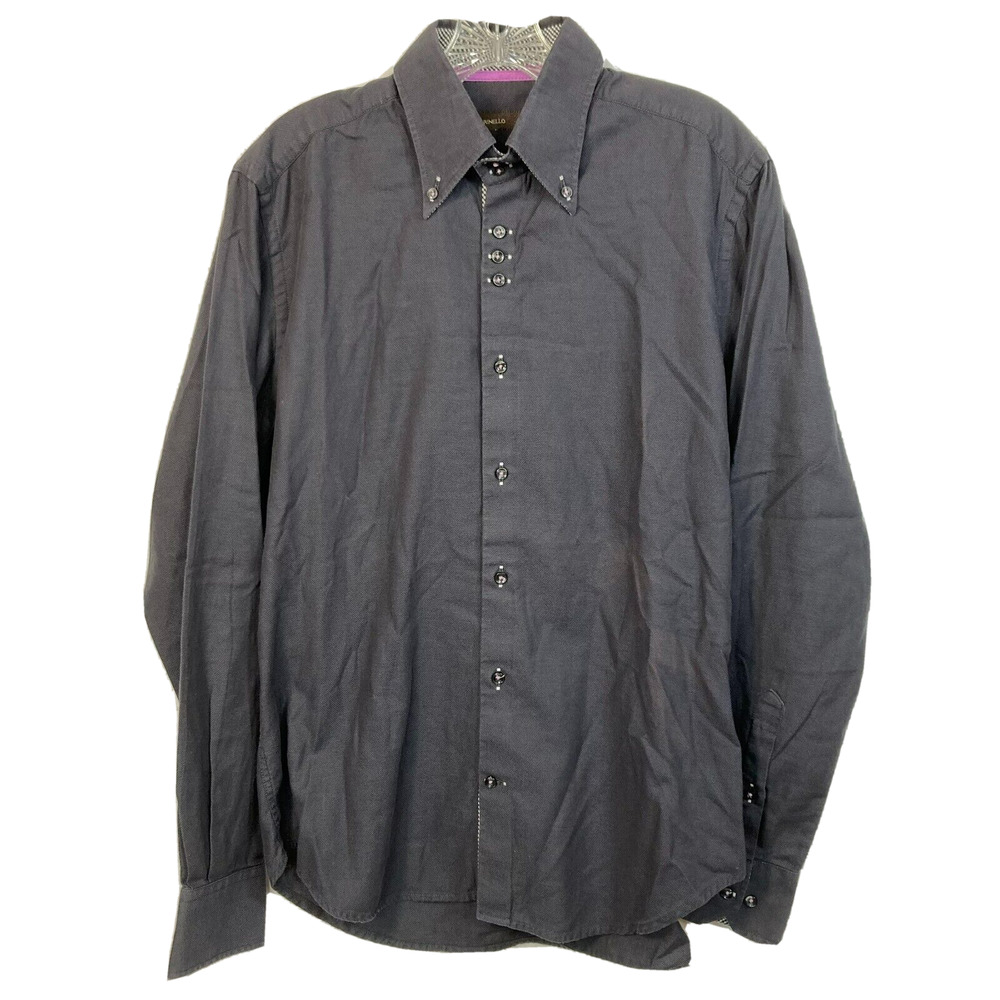 Garinello Shirt Mens Sz XL Gray Button‎ Up Dress Casual Cotton